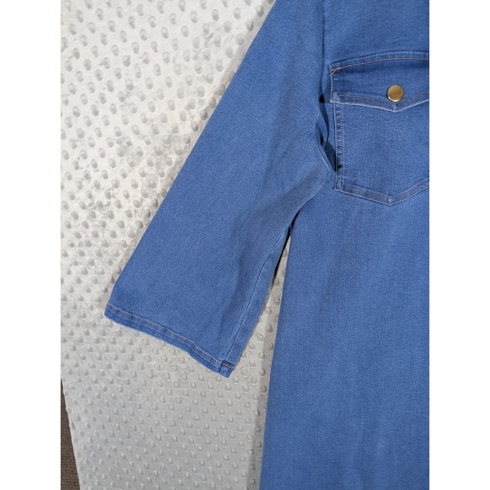 Tuckernuck Indigo Denim Lexi Dress Womens XL Blue Gold Snap Stretch Belted EUC - Picture 5 of 16